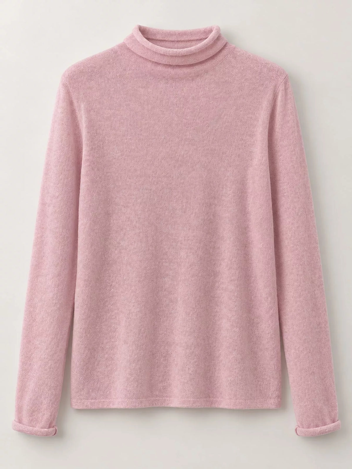 Women's Sheer Turtleneck Knit Top in pink — flat lay view