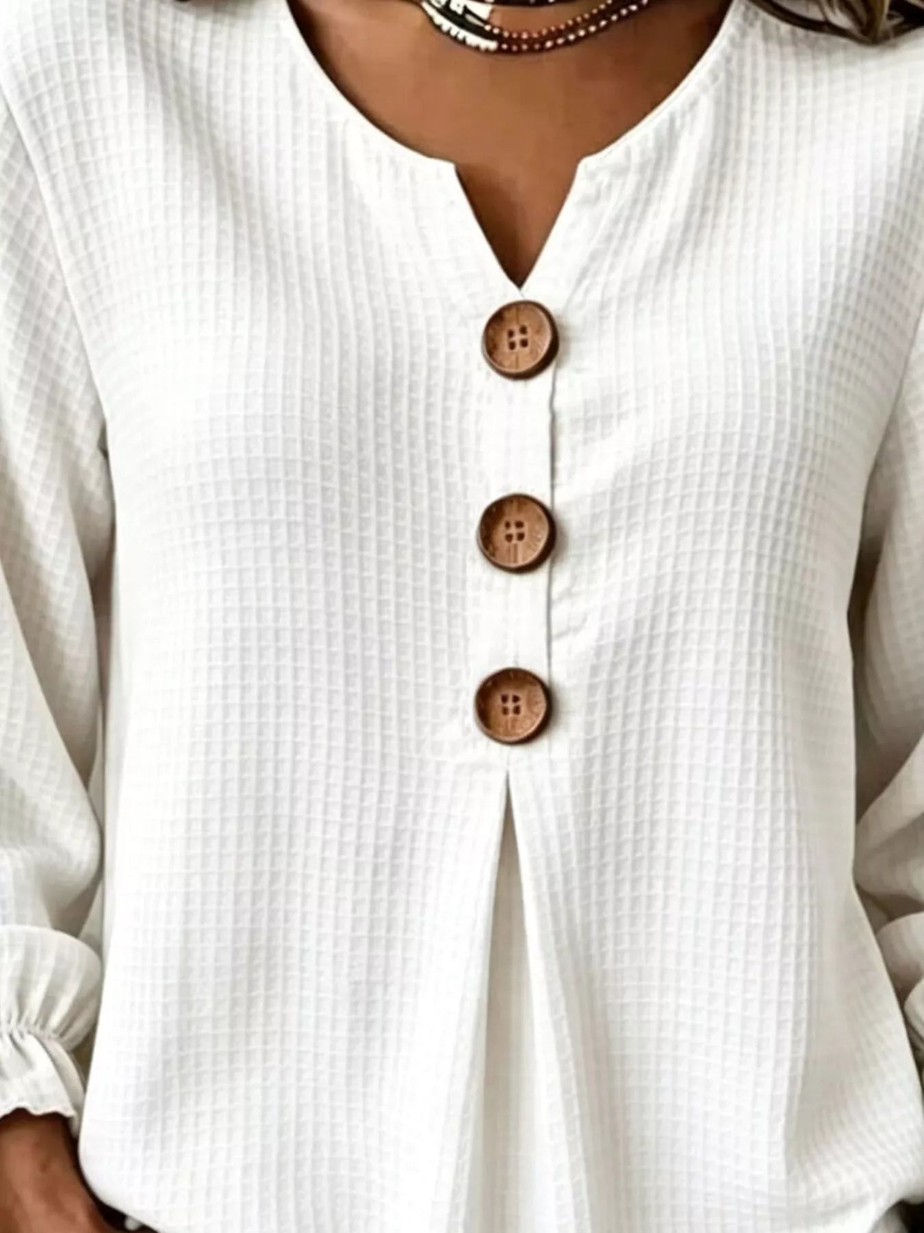 Waffle-knit long sleeve top