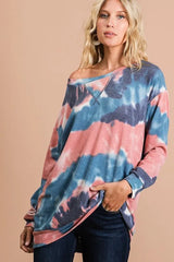 Trendsi BiBi Tie Dye French Terry Pull Over with Front Stitching Detail -