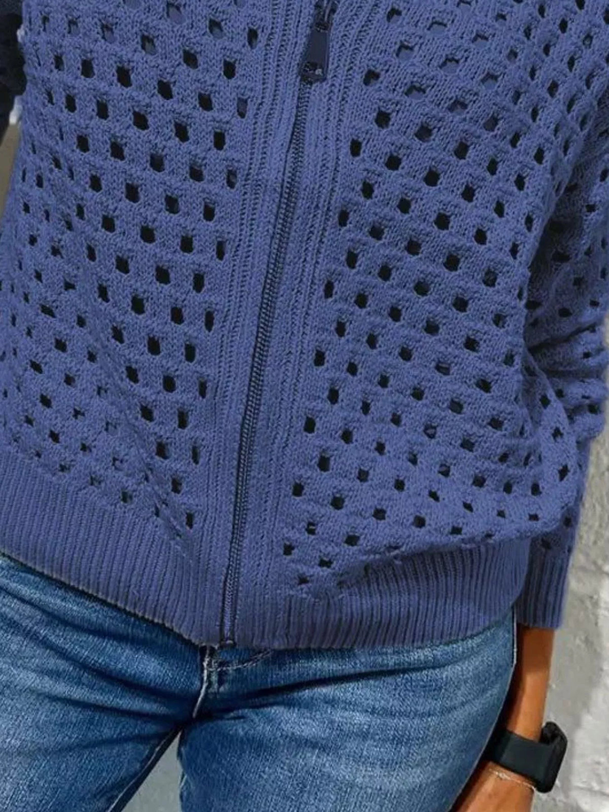 Trendsi Full Size Crochet Knit Zip-Up Cardigan Plus Size -