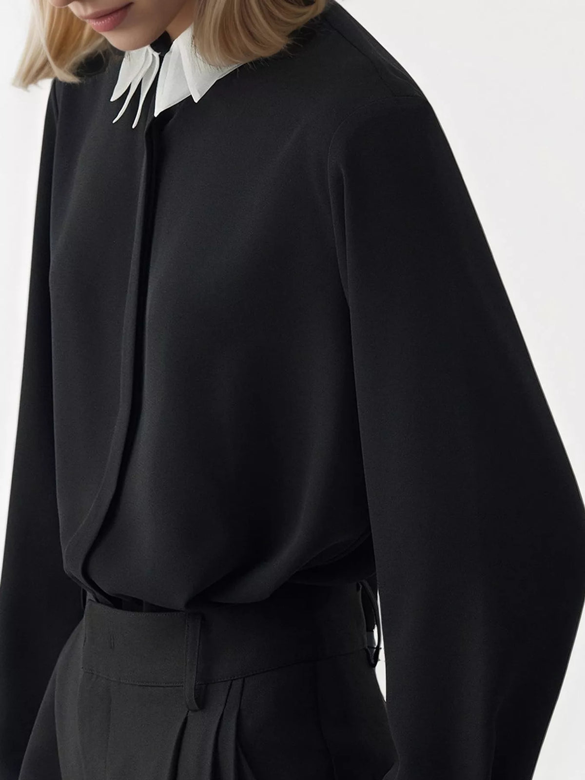 Contrast Collar Long Sleeve Shirt — side view