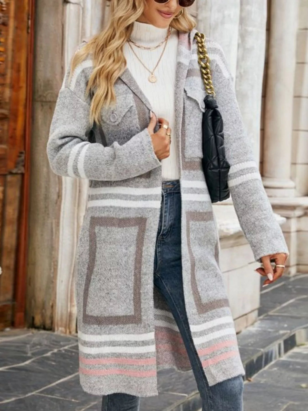 Trendsi Striped Hooded Longline Cardigan -