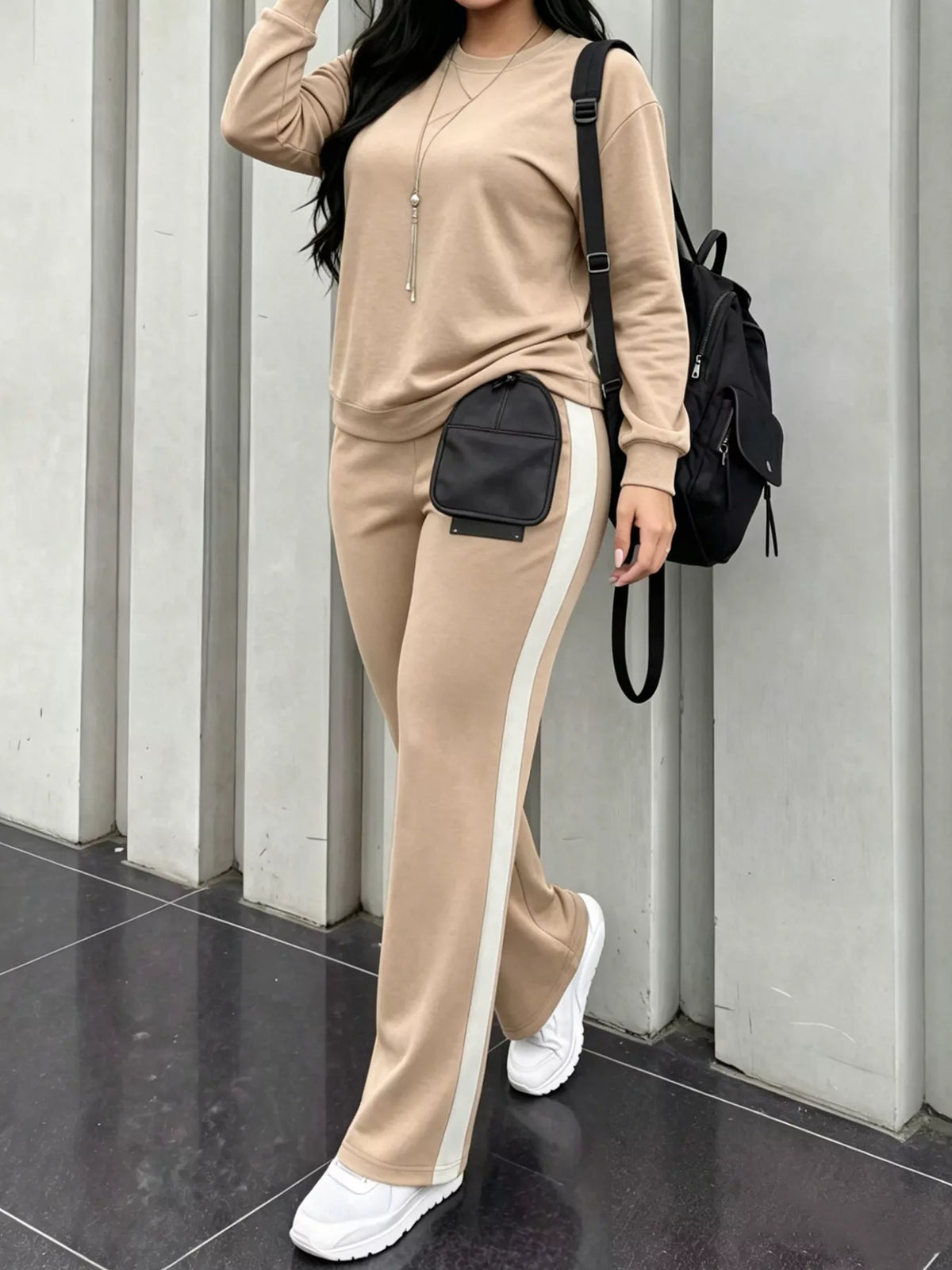 Top and Pants Set in khaki, front view