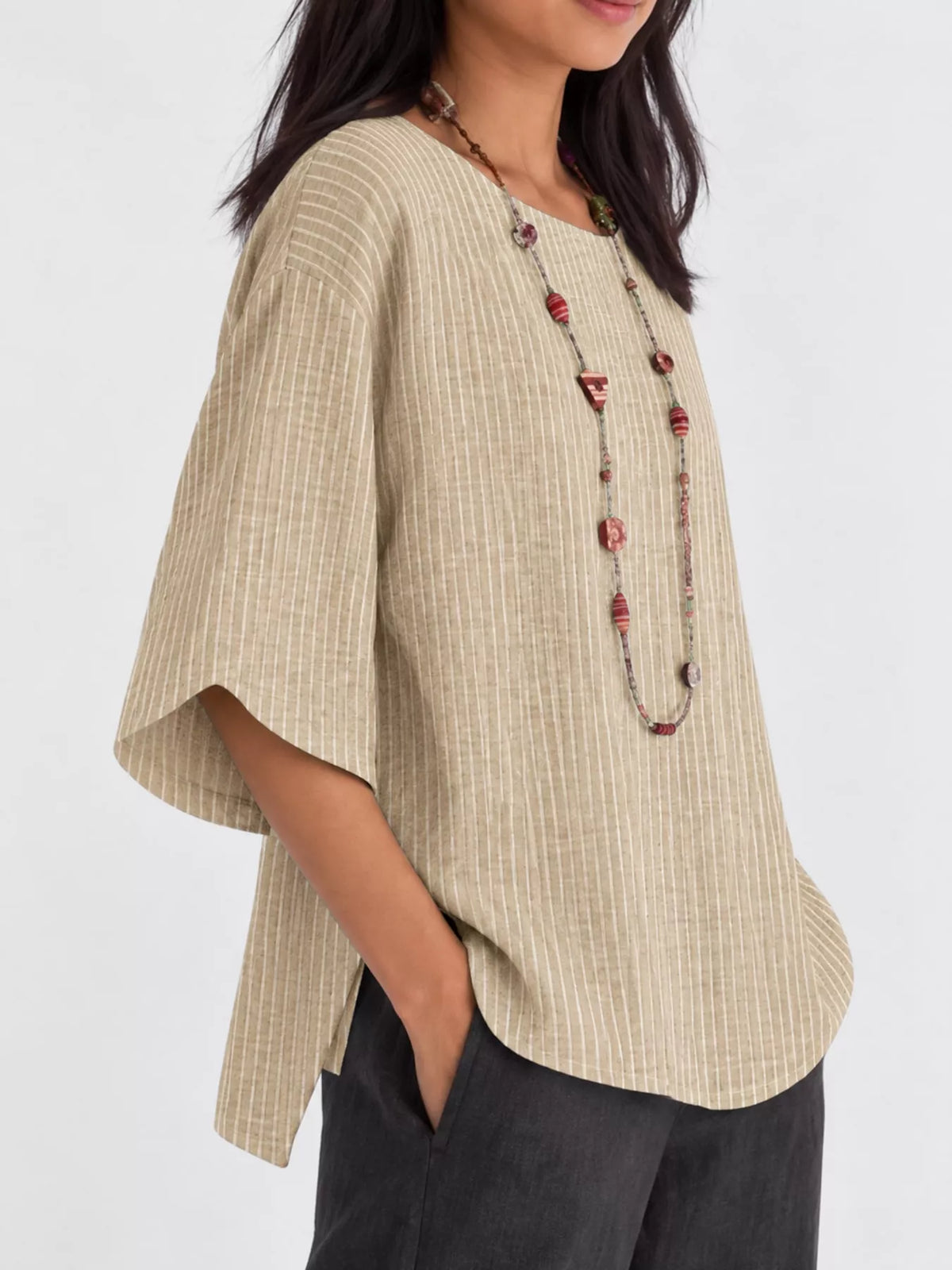 Apricot Striped Loose-Fit Blouse, sleeve detail