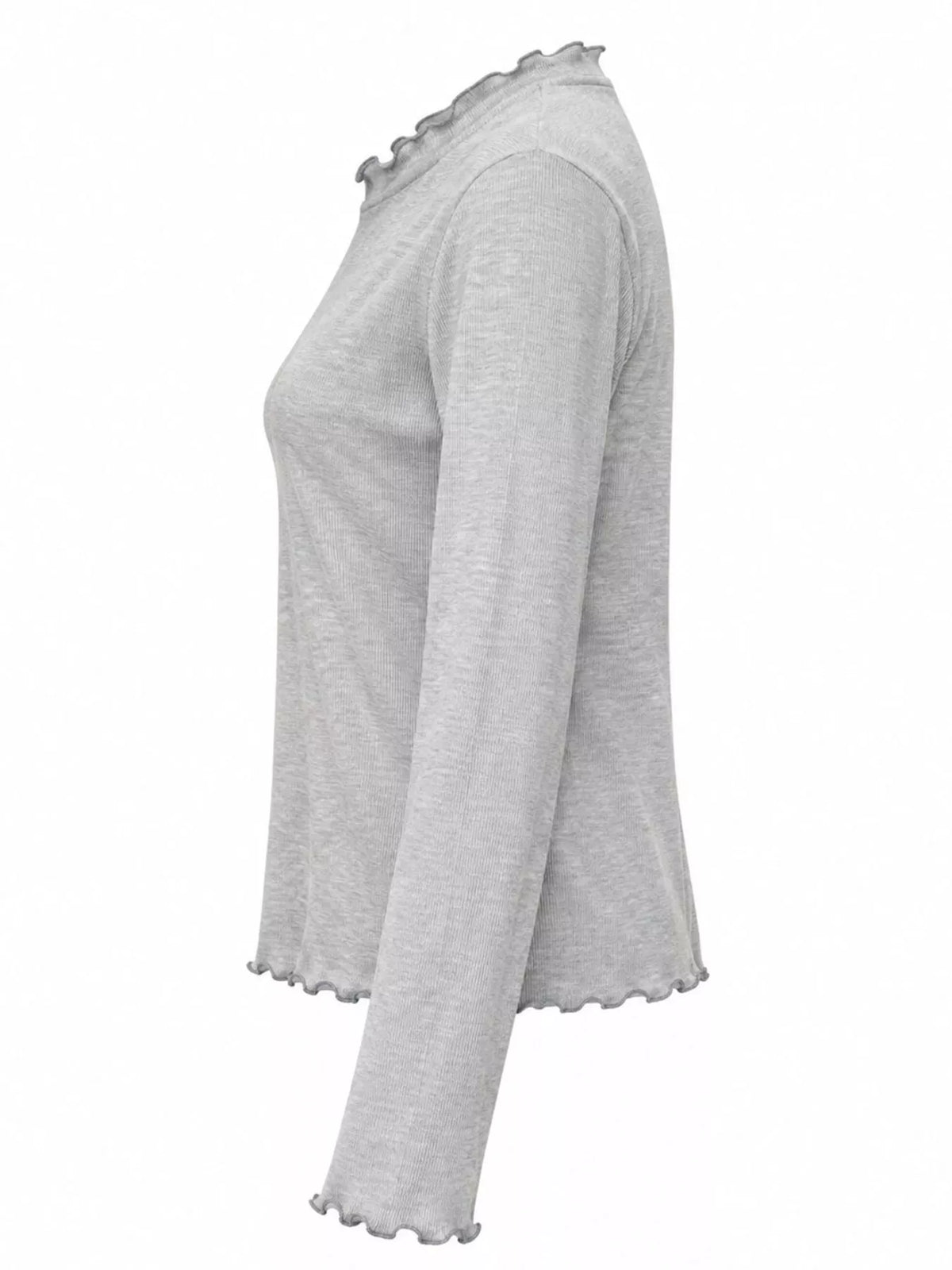 Long Sleeve Lettuce Edge Crew Neck T-Shirt in light gray