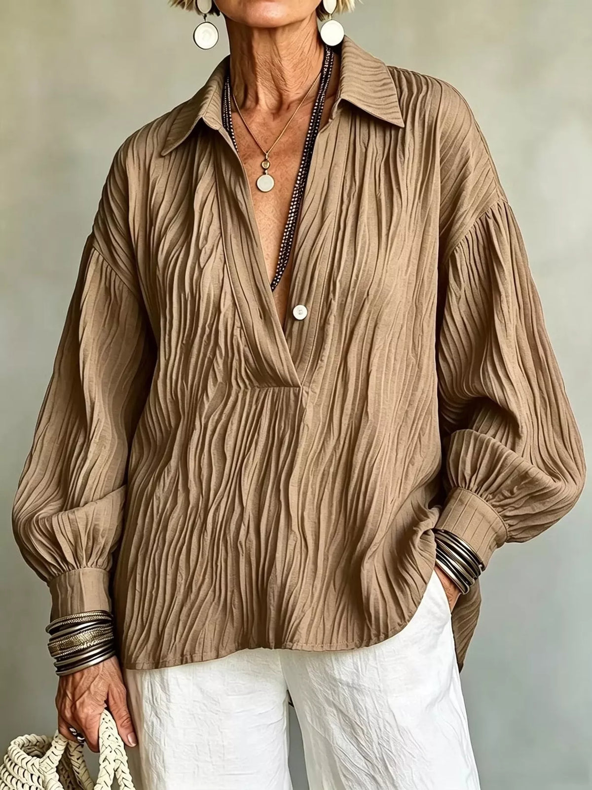 Brown textured blouse
