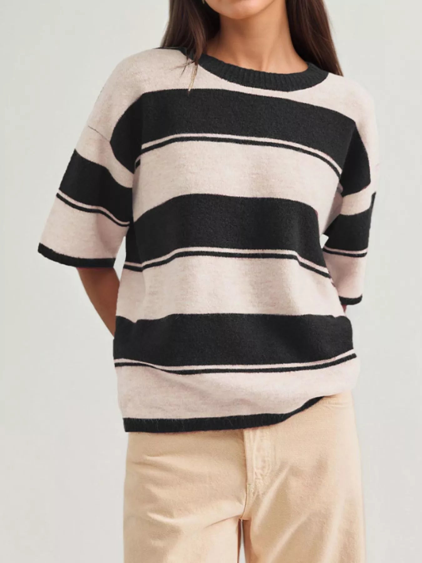 Trendsi Striped Half Sleeve Sweater -