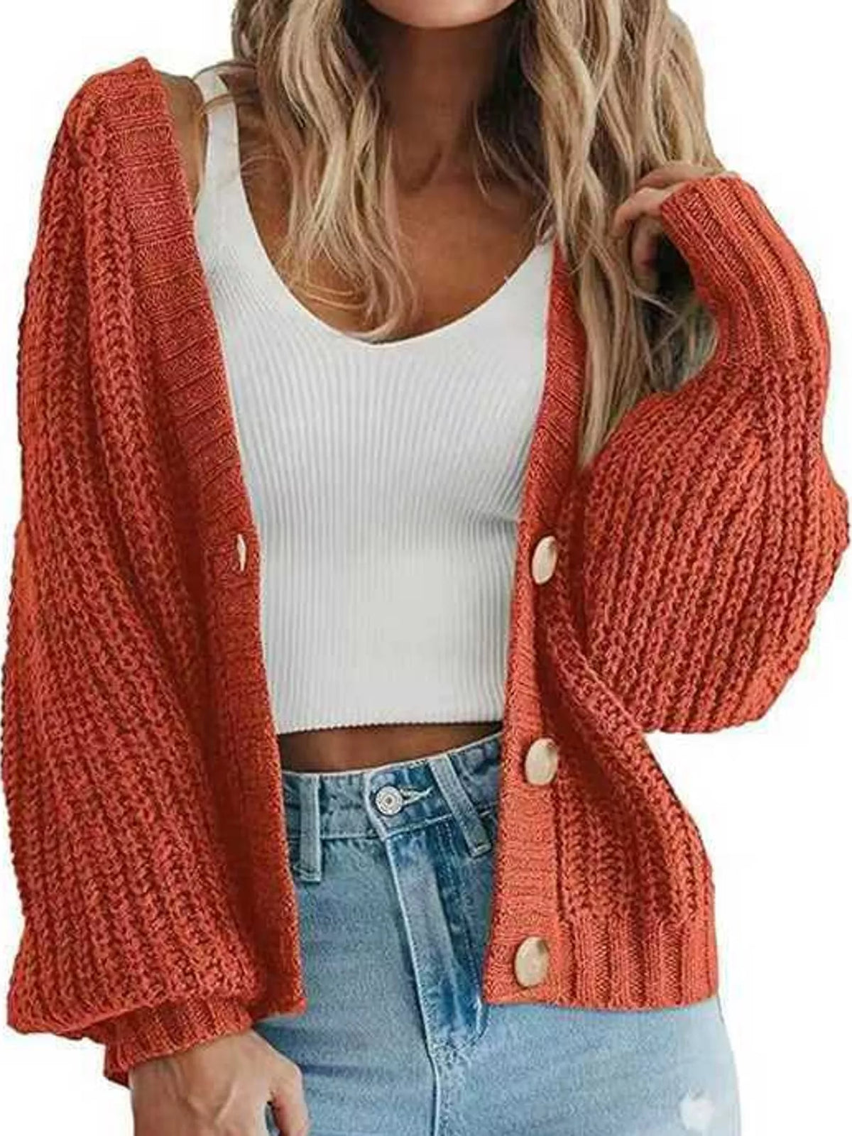 Button cardigan, rust front