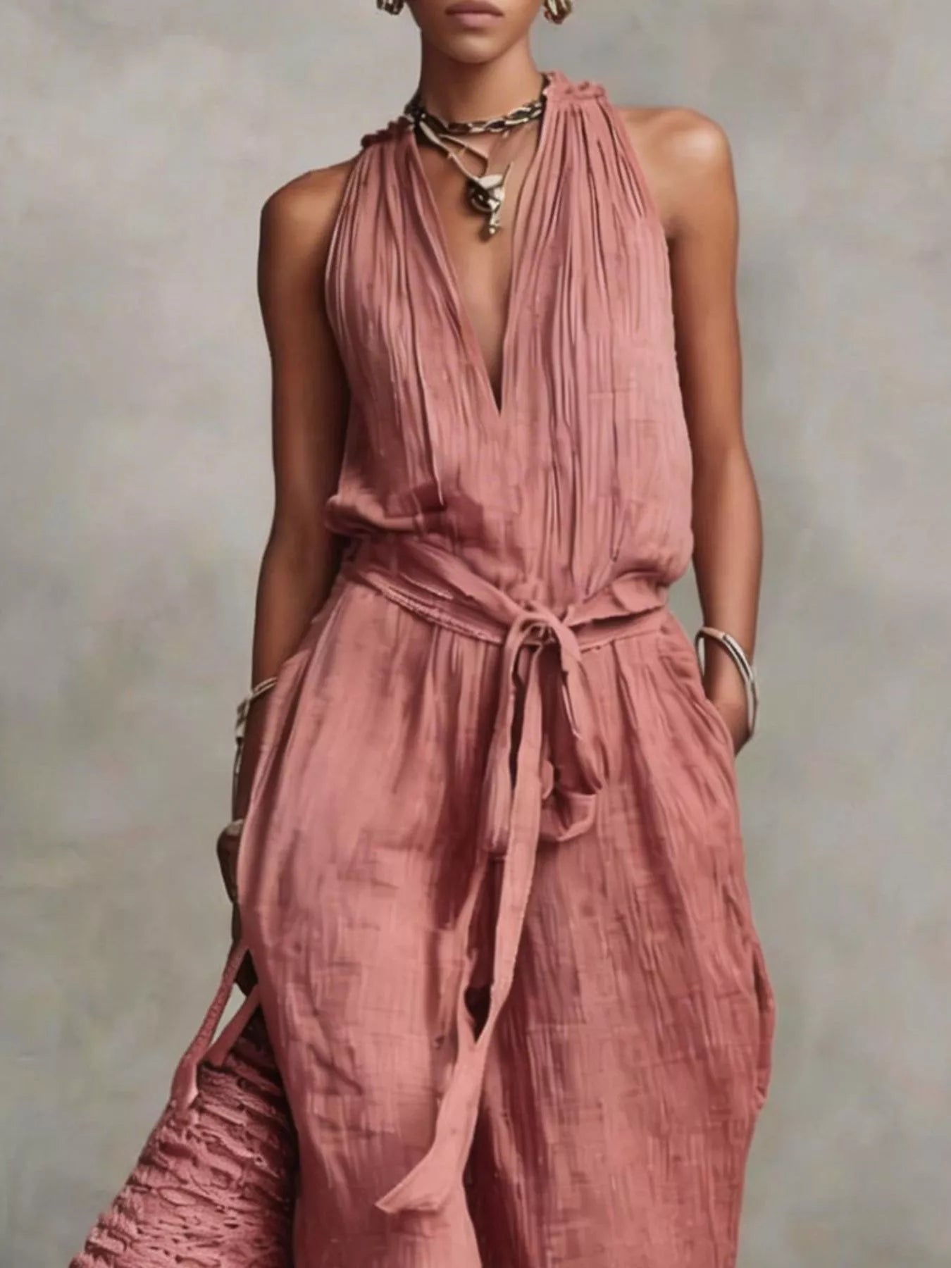 Trendsi Sleeveless Wide-Leg Jumpsuit with Tie-Waist -