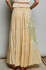 Trendsi POL Shimmer Tiered Reverse Ruffle Smocked Waist Maxi Skirt -