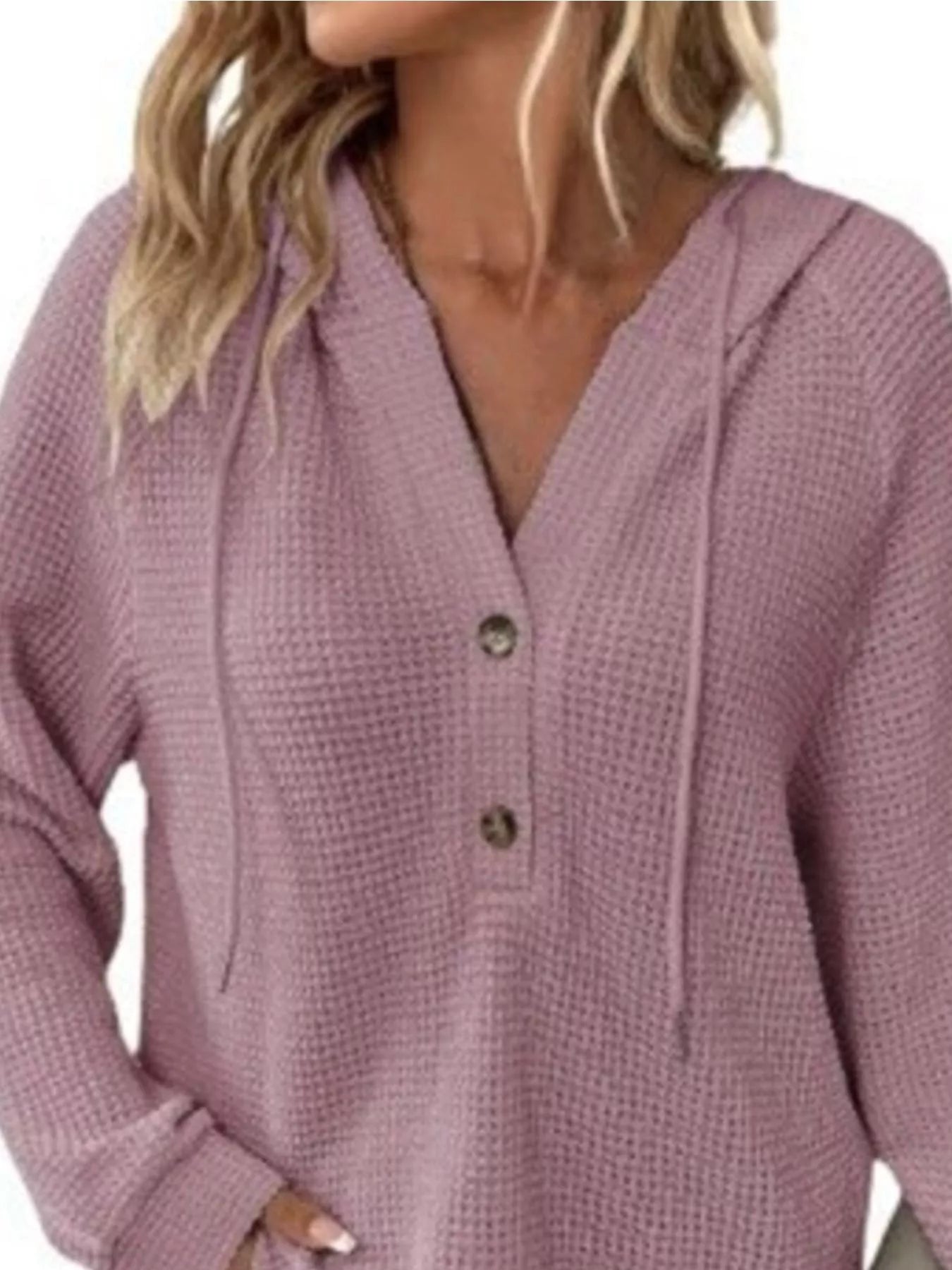 Trendsi Full Size Waffle Knit Half-Button Hoodie Plus Size -