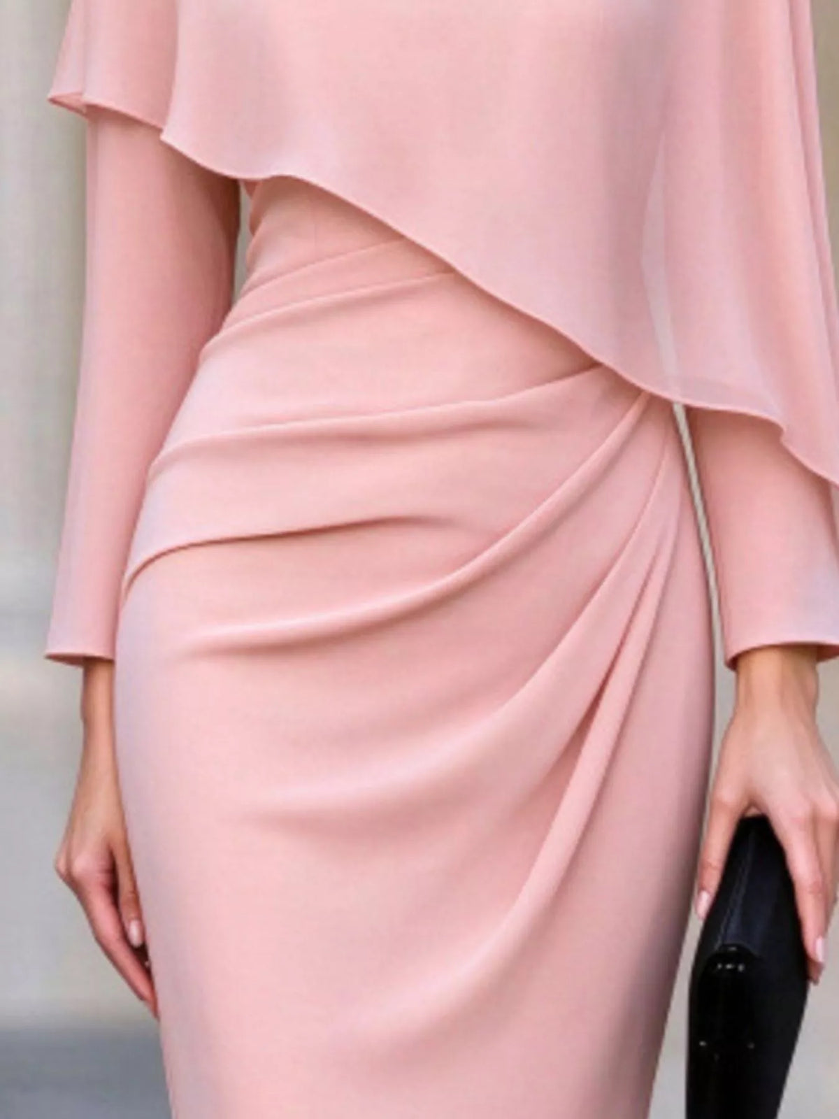 Dusty Pink cape-style bodycon midi dress, detail view