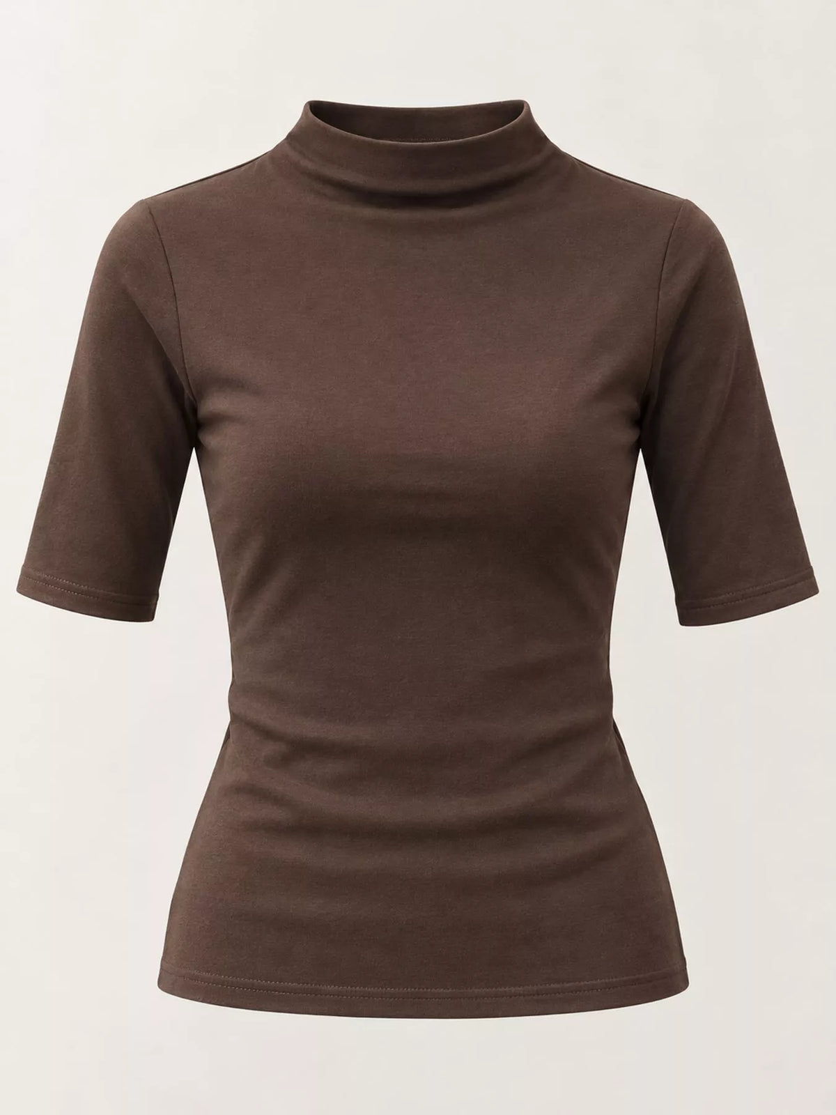 Brown mock neck half sleeve t-shirt