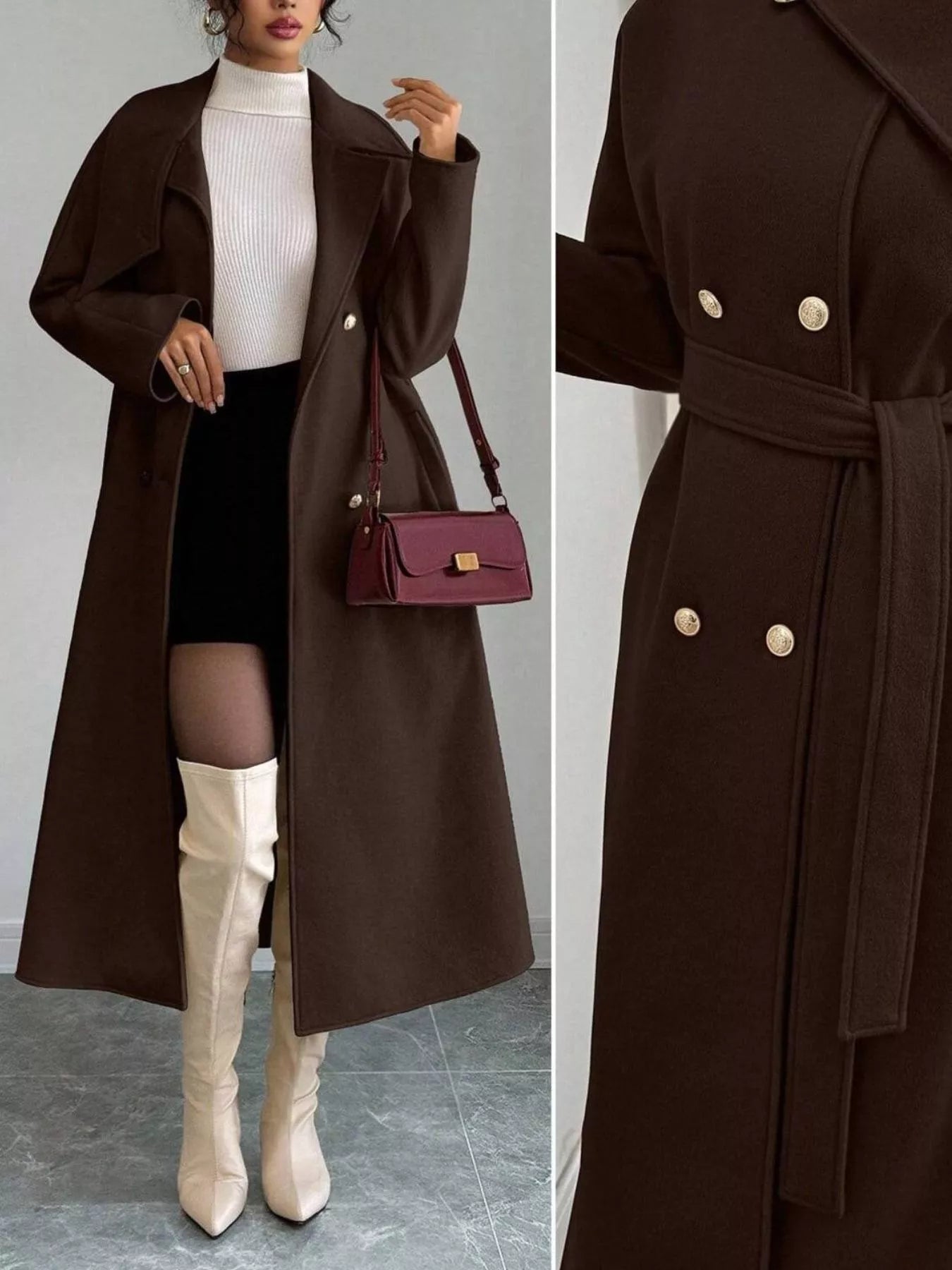 Trendsi Double-Breasted Longline Coat -