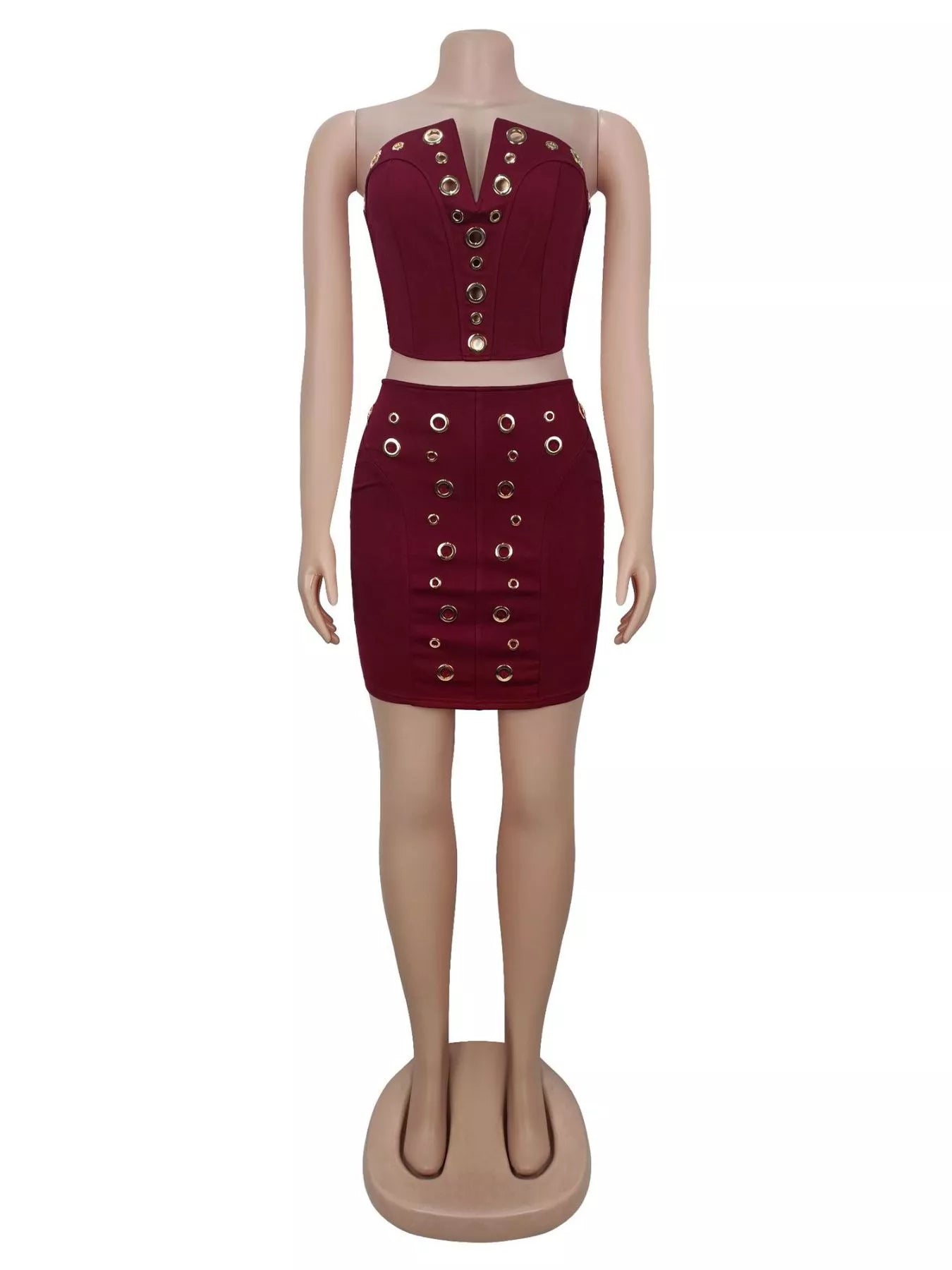 Trendsi Grommet Crop Top and Mini Skirt Set -