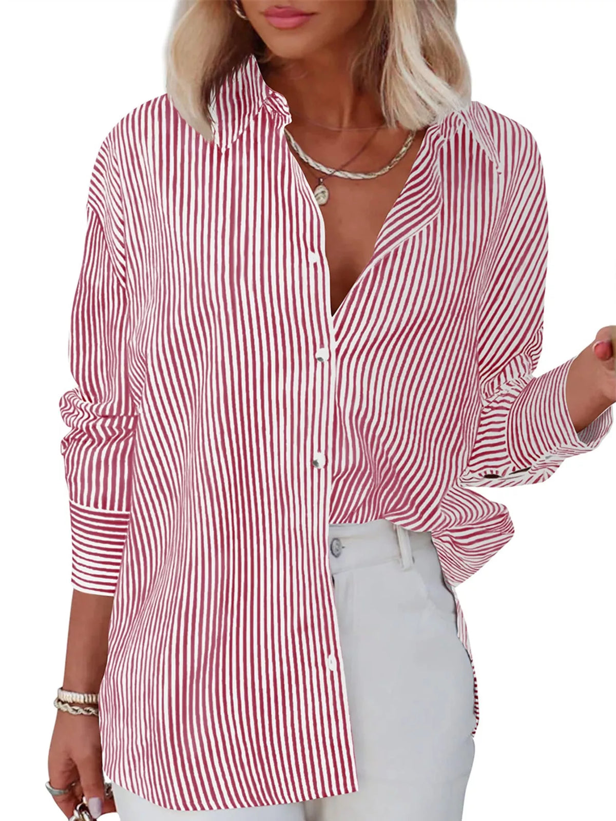 Red striped button-down shirt