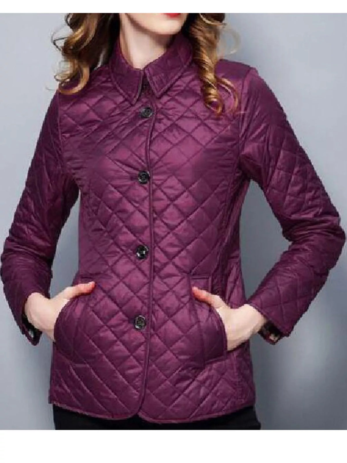 Quilted Lightweight Button-Down Jacket — front view