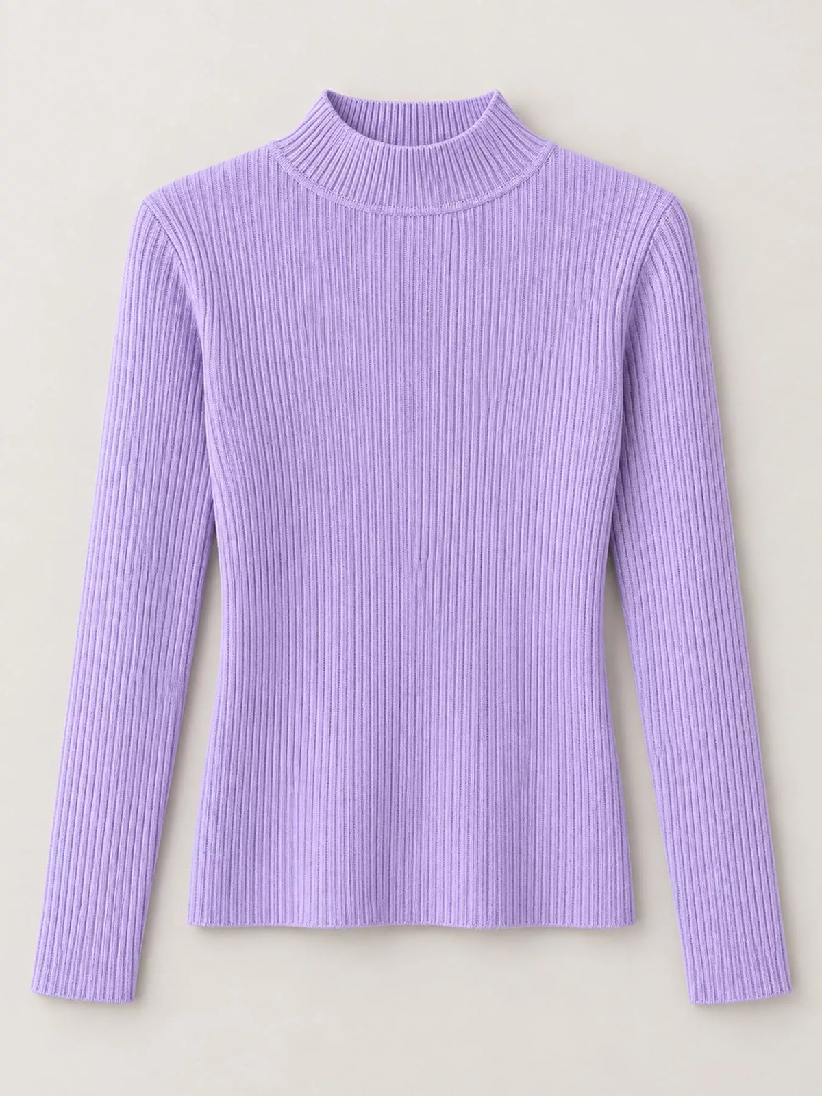 Lavender ribbed mock neck long sleeve knit top