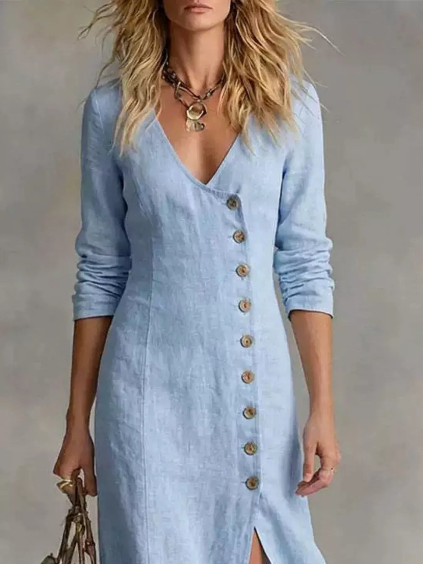 Trendsi Slit Button-Down Midi Dress -