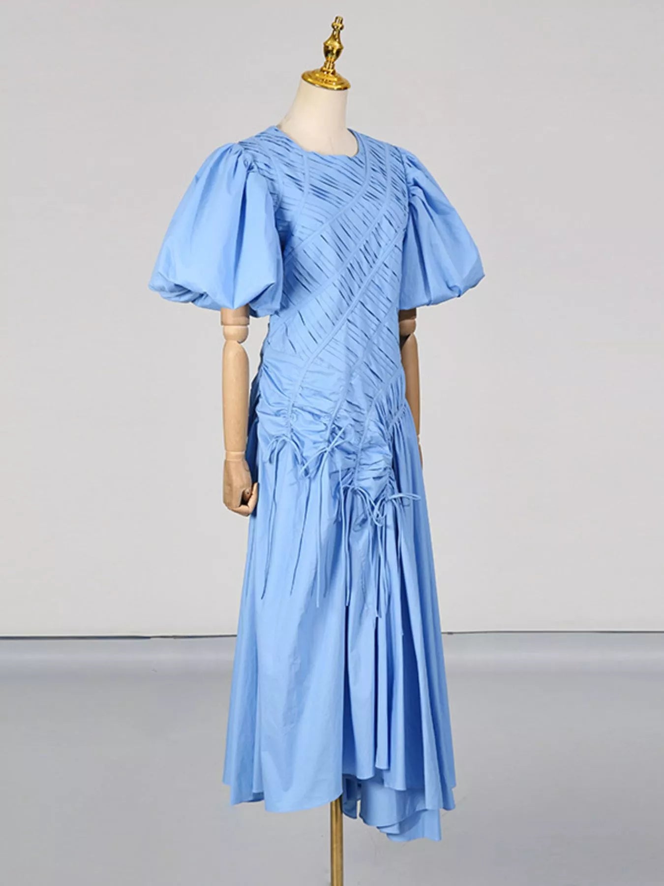 Trendsi Puff Sleeve Ruched Midi Dress -