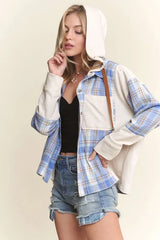 Trendsi ADORA Button Down Plaid Hoodie Shacket -