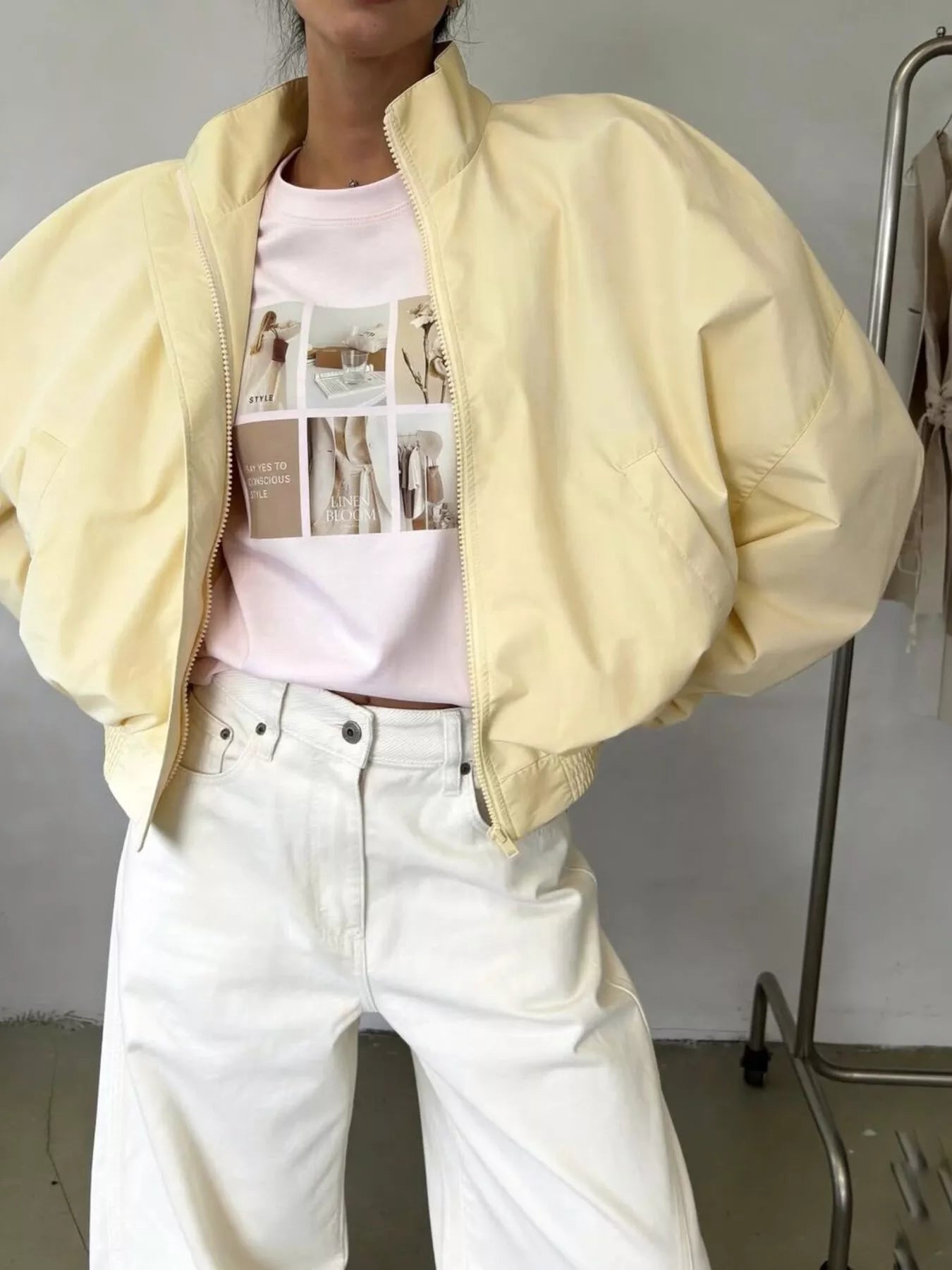 Trendsi Zip Up Oversized Bomber Jacket -