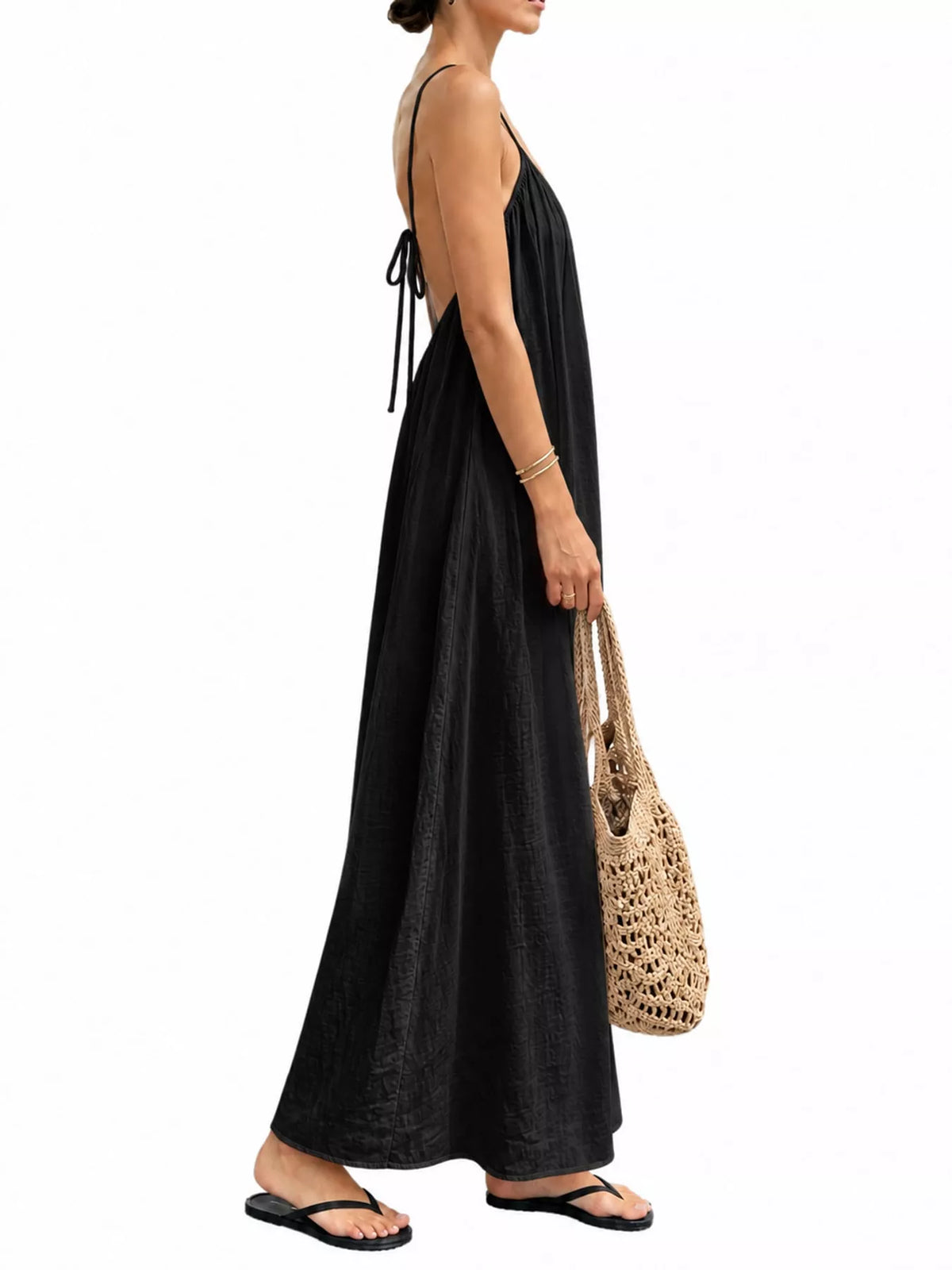 Backless Spaghetti Strap Maxi Dress — side view