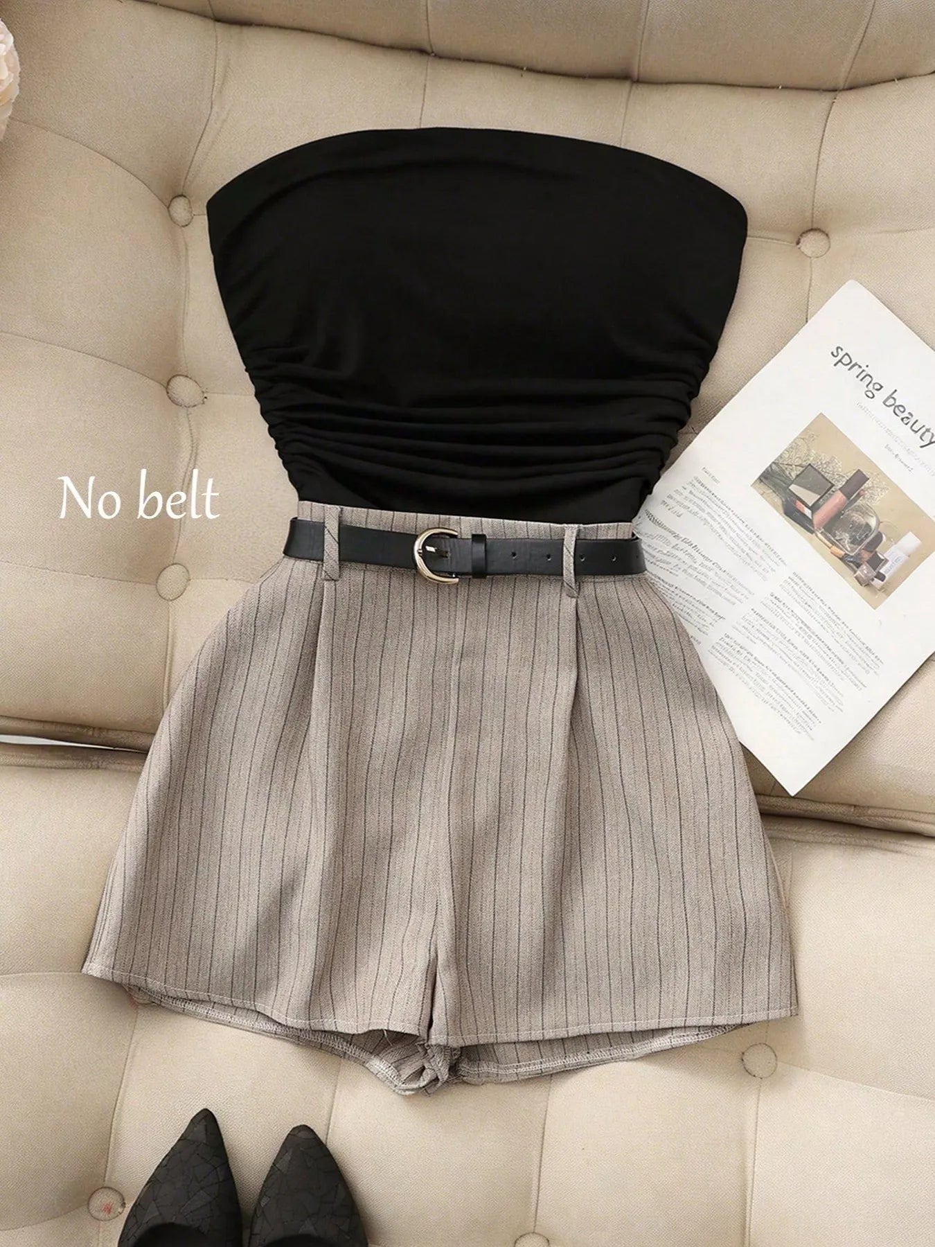 Trendsi Strapless Ruched Top and Shorts Set -