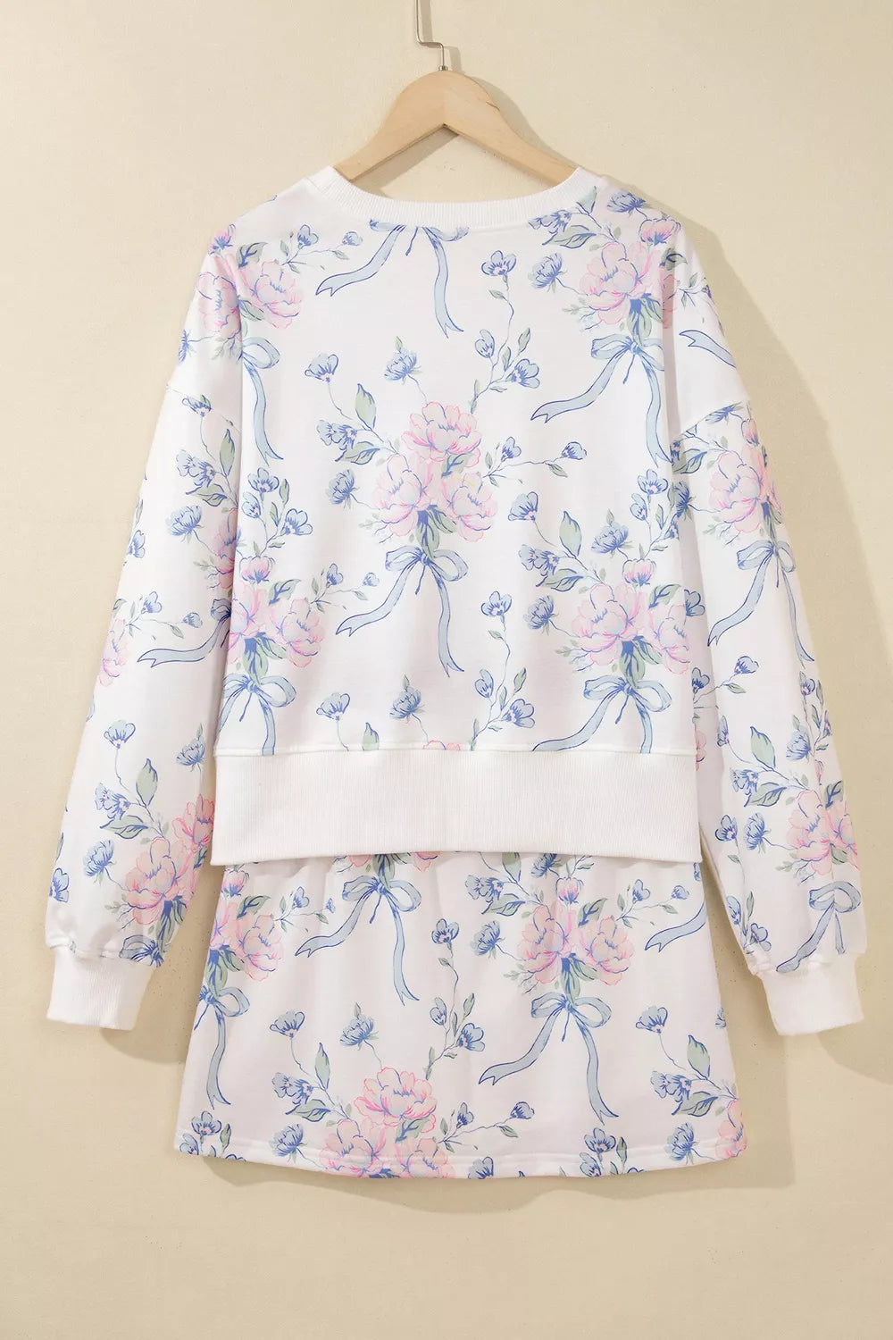 Trendsi Floral Print Long Sleeve Top Elastic Waist Skort Two Piece Set -