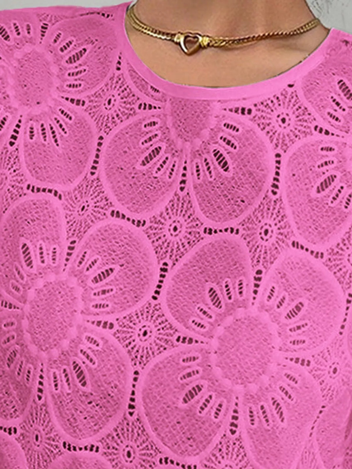 Eyelet Puff Sleeve Blouse, detail view in pink