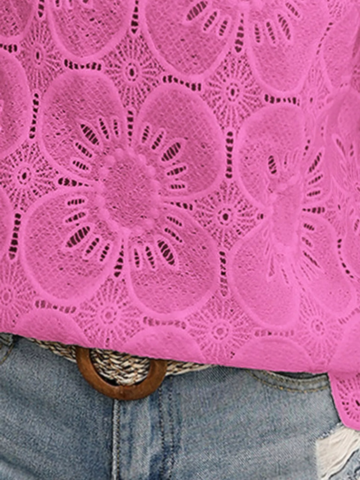 Eyelet Puff Sleeve Blouse, detail view in pink