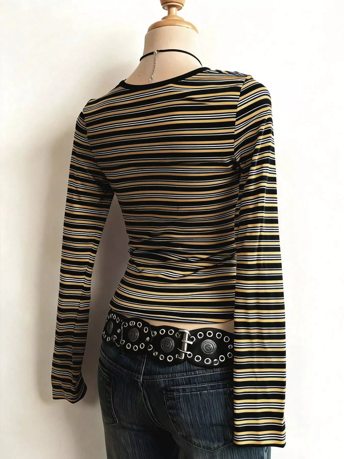 Round neck long sleeve t-shirt, back view