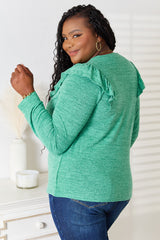 Trendsi Double Take Ruffle Shoulder Long Sleeve T-Shirt -