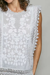 Trendsi POL Allover Botanical Embroidered Scalloped Lace Sleeveless Top -
