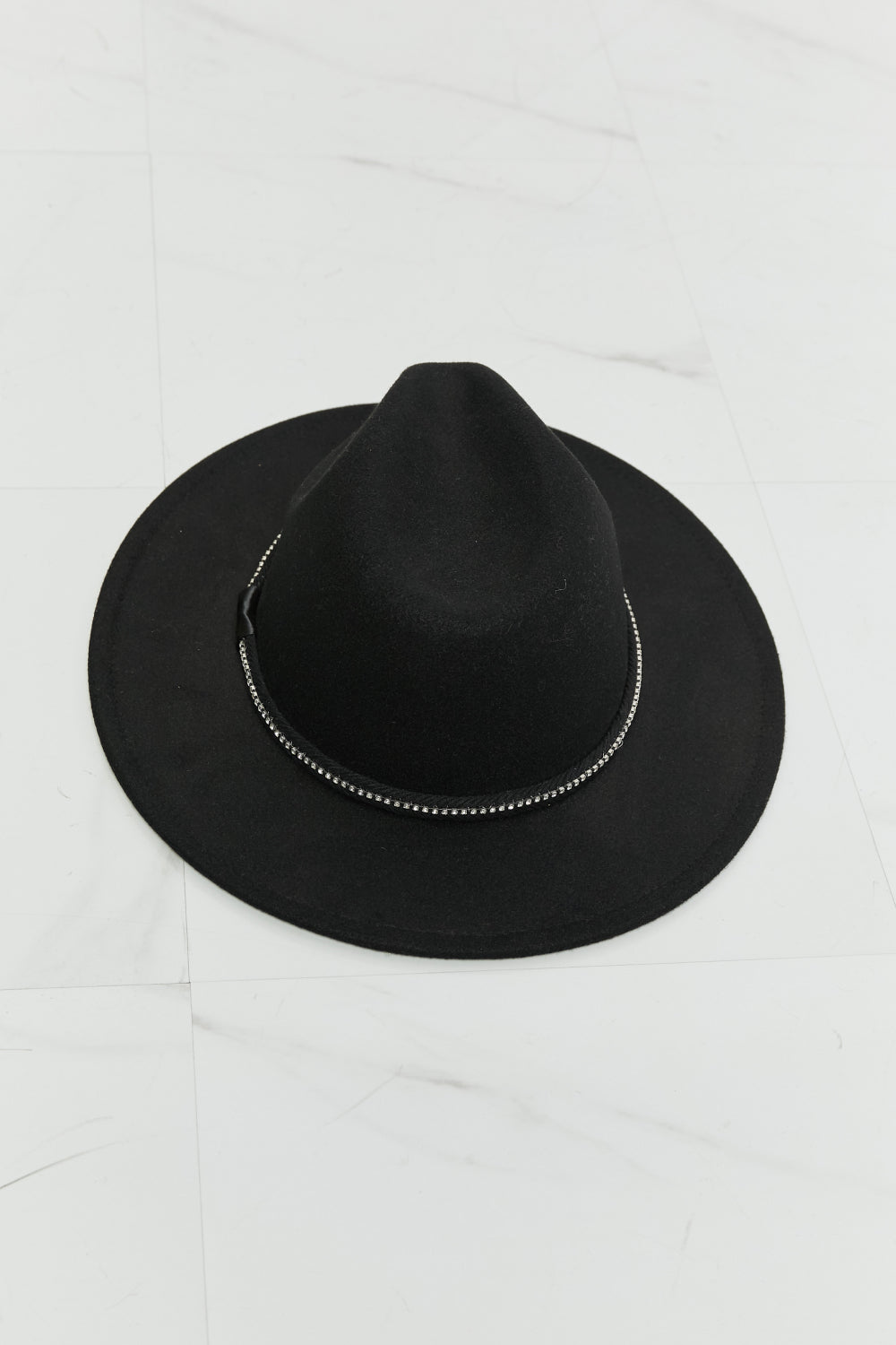 Women's Fedora Hat Wide Brim Polyester Black — product view 4
