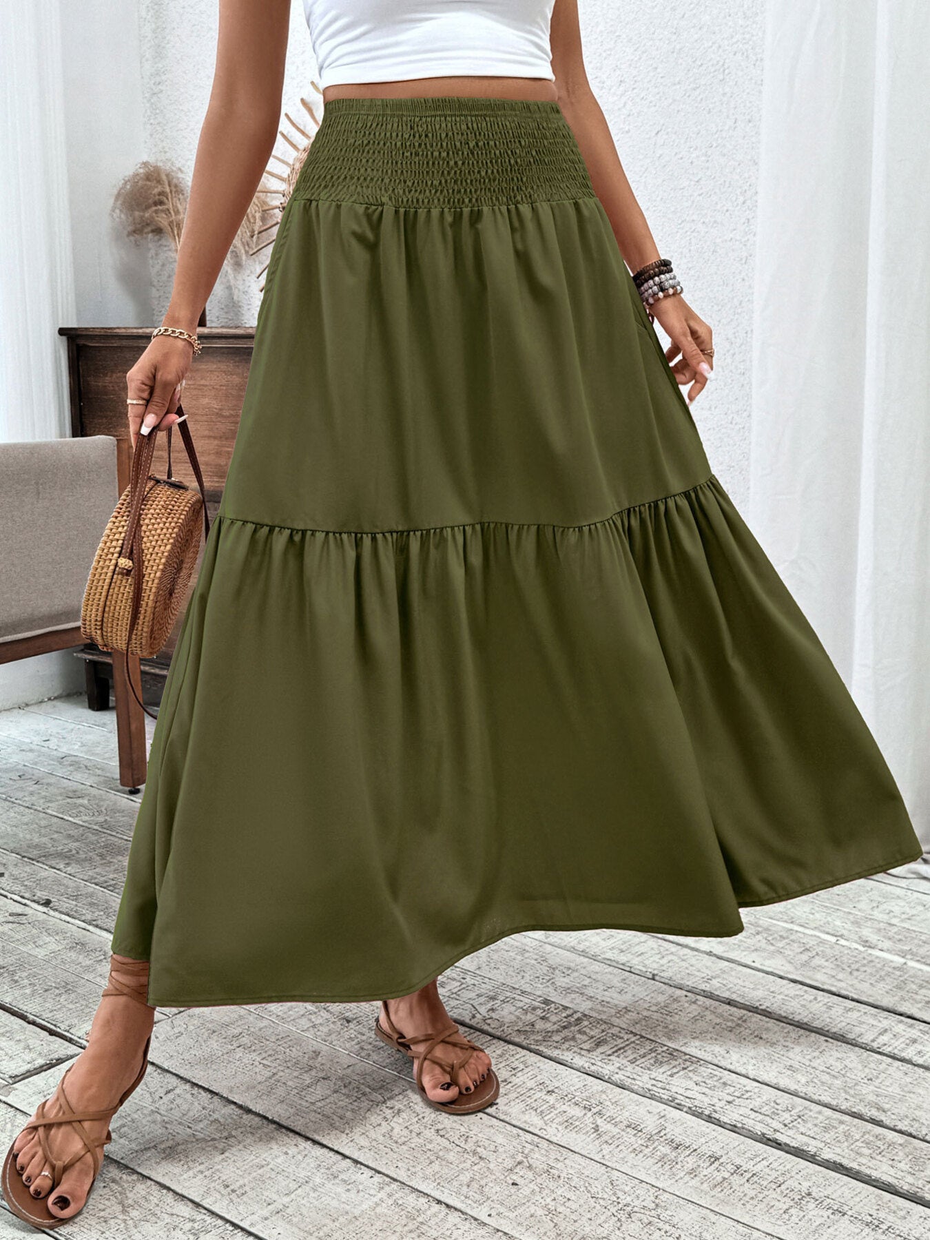 Trendsi Smocked Waist Tiered Skirt -