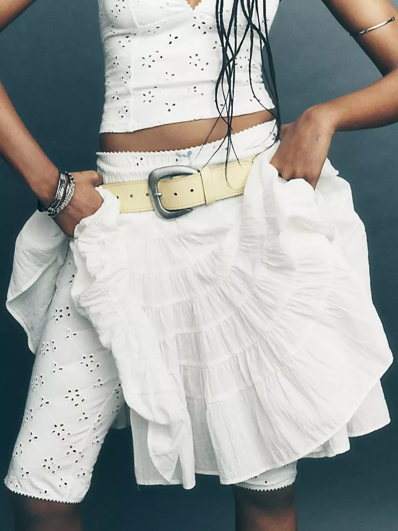 Trendsi Tiered Drawstring Mini Skirt -