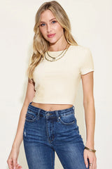 Trendsi Basic Bae Full Size Ribbed Round Neck Short Sleeve T-Shirt -