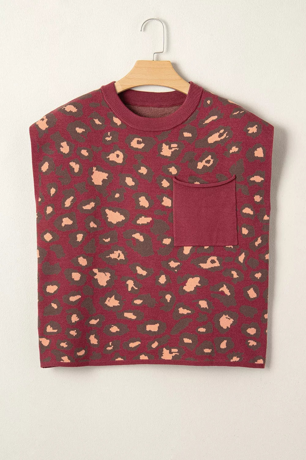 Trendsi Leopard Print Cap Sleeve Knit Top -