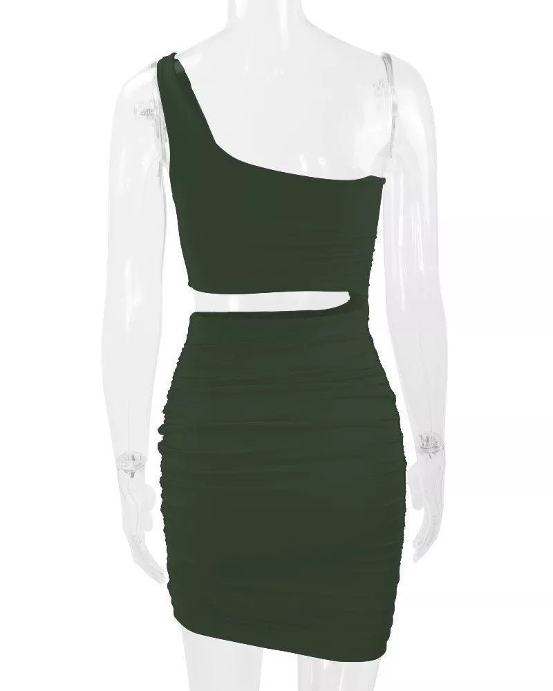 One-shoulder cutout dress, olive mannequin back