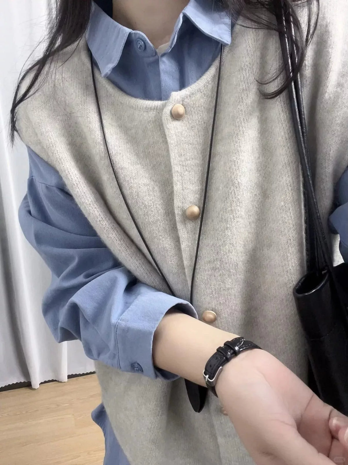 Button-Down Sweater Vest in cream