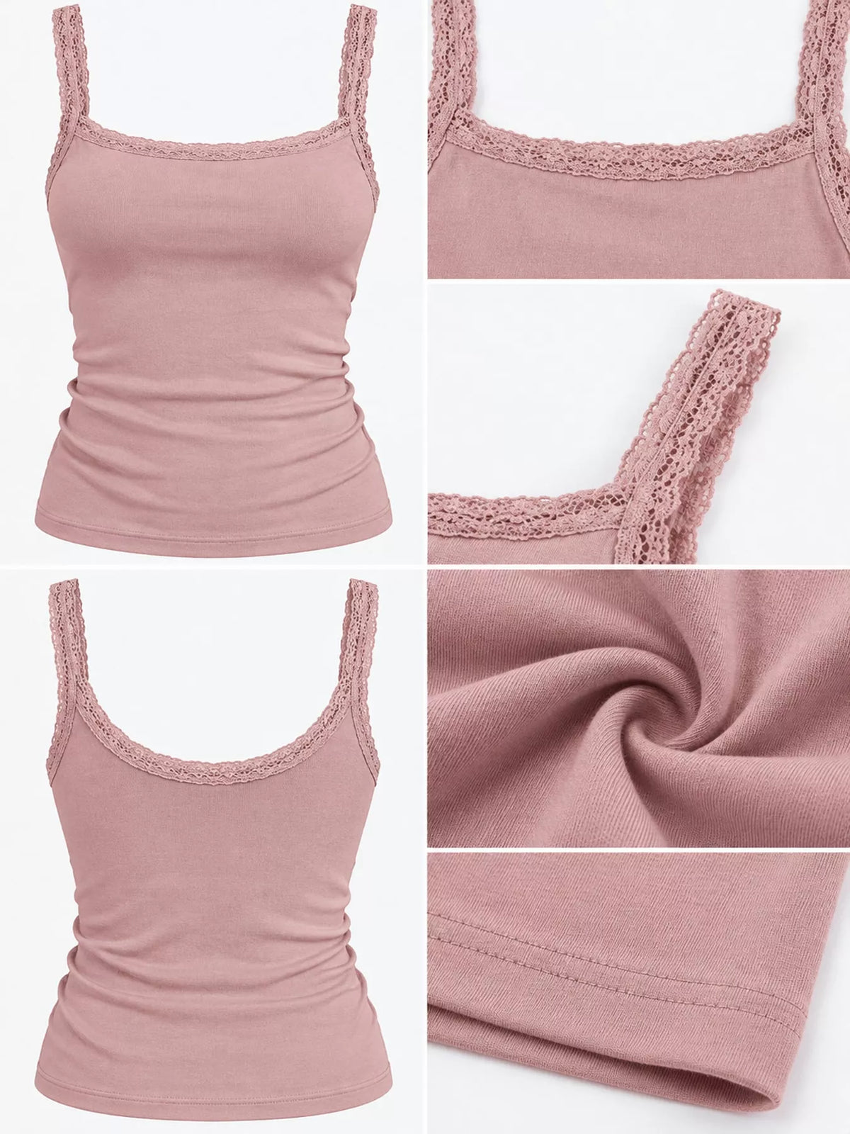 Lace camisole, pink detail collage