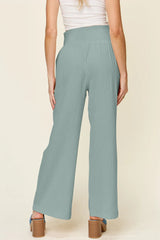 Trendsi Double Take Full Size Texture Smocked Waist Wide Leg Pants -
