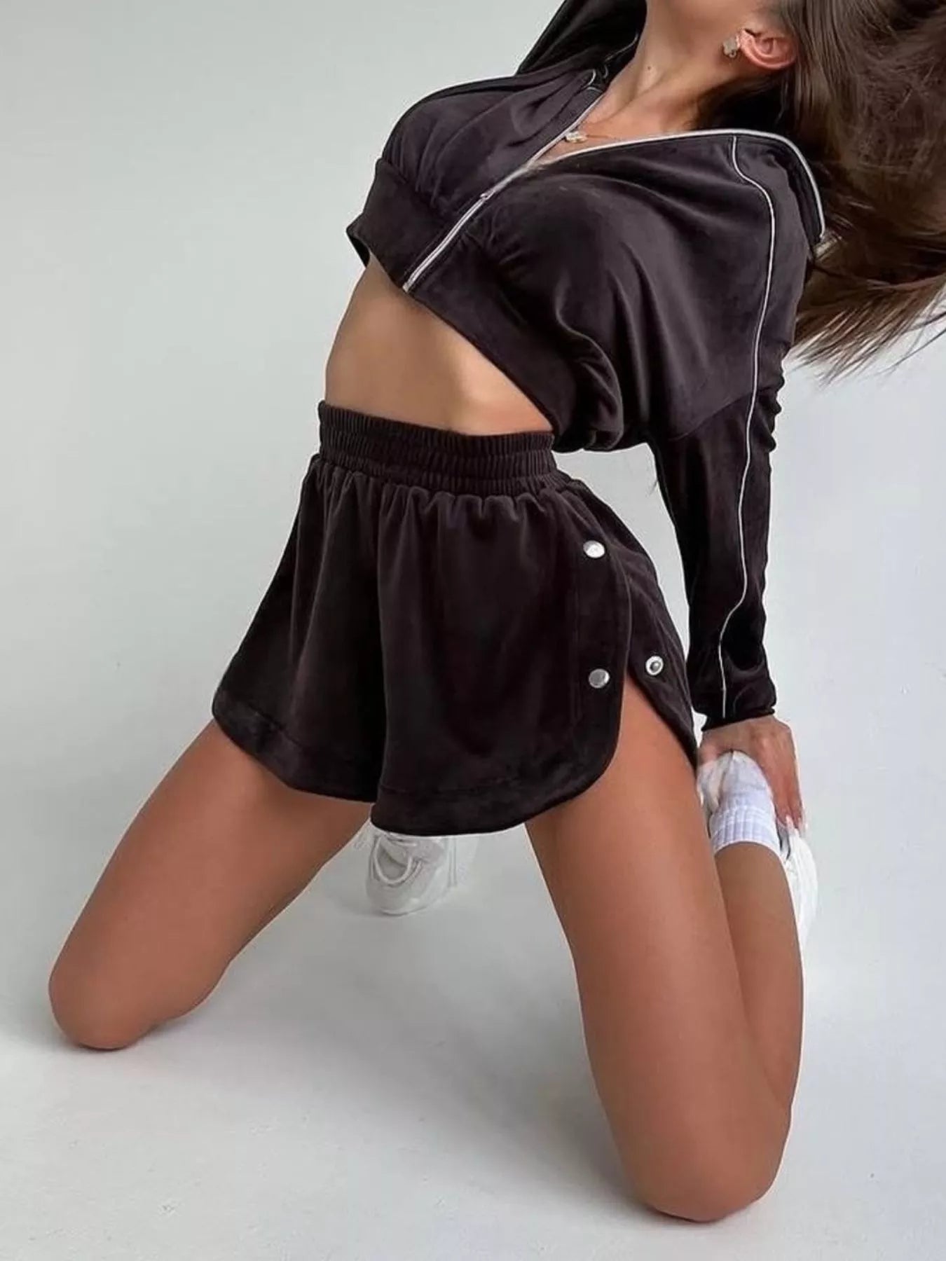 Trendsi Zip-Up Outerwear and Shorts Set -