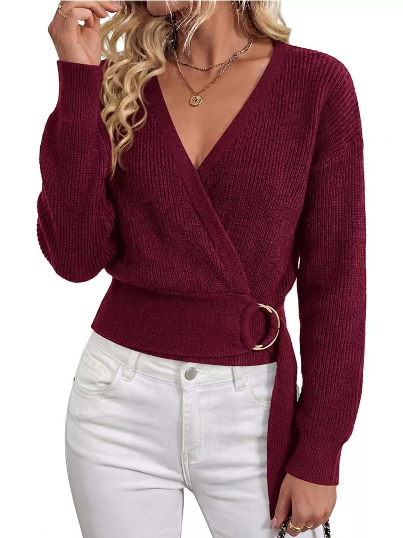 Trendsi Metal Ring Detail Dropped Shoulder Sweater -