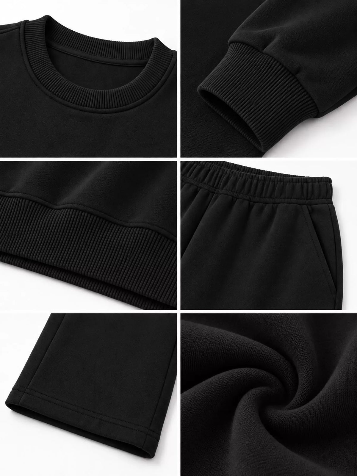 Crewneck Drop Shoulder Sweatshirt and Wide-Leg Pants Set — construction details