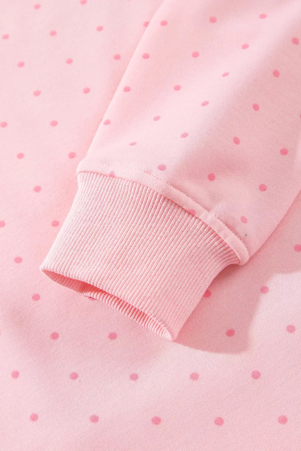 Pink polka dot oversized hoodie and shorts set — design and construction details