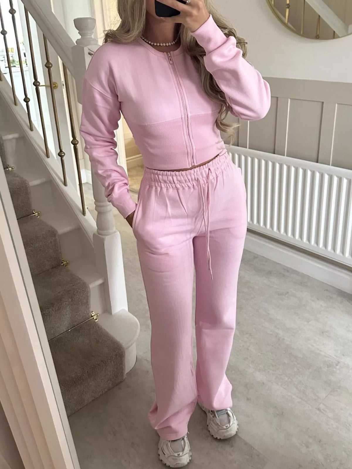 Trendsi Zip-Up Crop Hoodie and High-Waisted Pants Set -