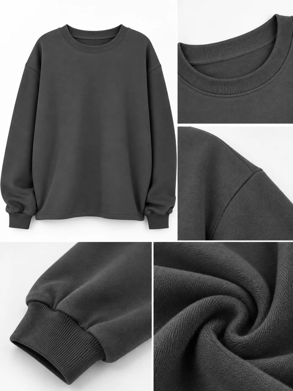 Pullover sweatshirt, charcoal garment details