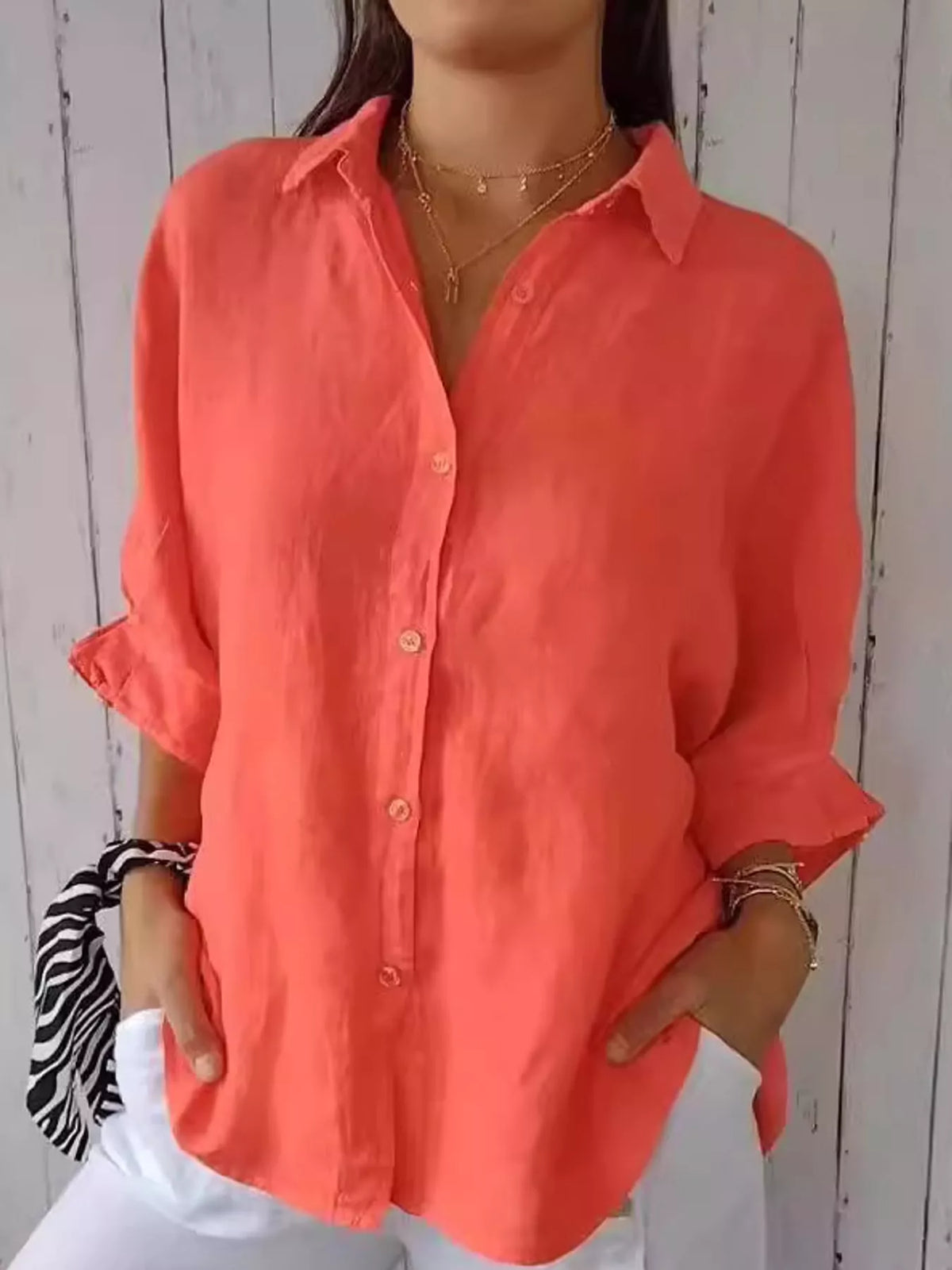 Coral loose fit tie back shirt